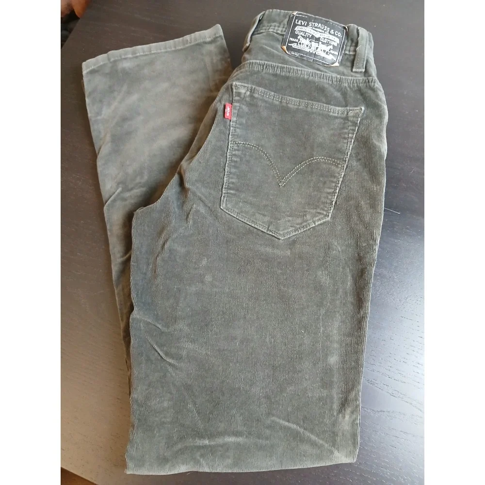 LeVi's Jeans‎ 29x33 Black Label Silver Tag Army Green Corduroy Distressed #437C